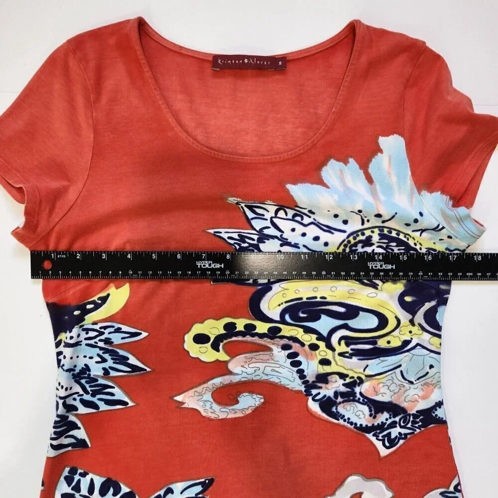 Krimson Klover Red Floral Paisley Tee Shirt Dress Small Short Sleeve Mini Cotton